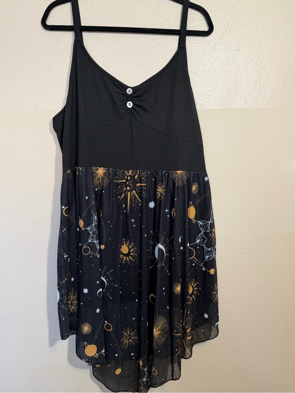 Celestial Maxi Dress Women L Mesh Whimsigoth Moon Stars Asymmetric Boho Fairy 4X